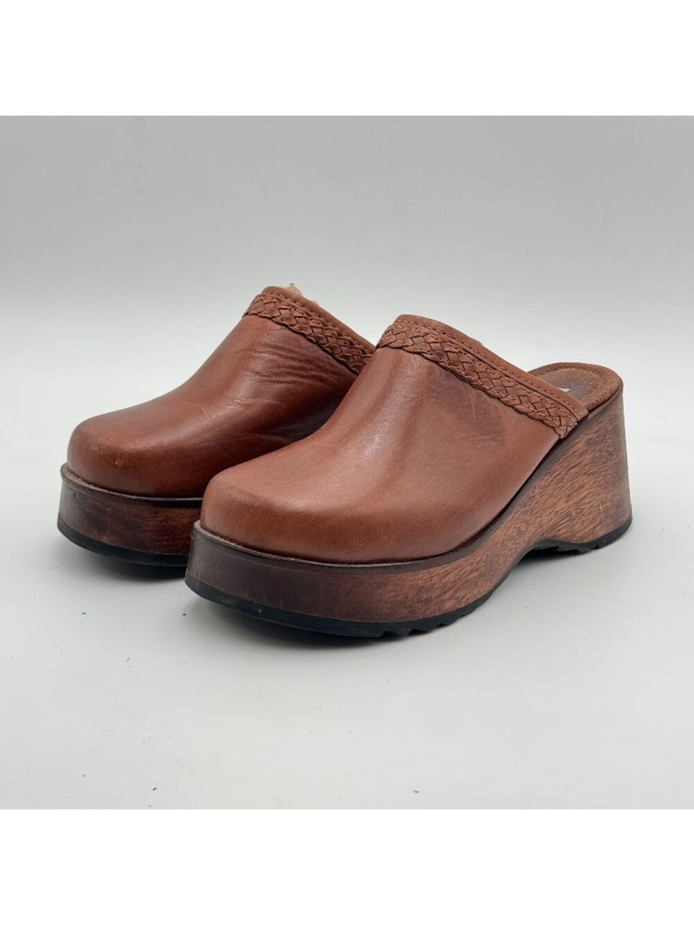Y2K Steve Madden Brown Leather Slip On Mules Sz 9B Chunky Clogs Western Cowgirl